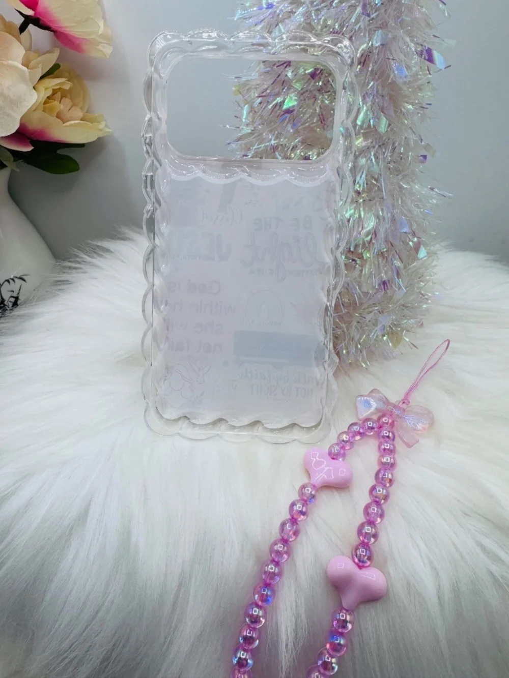 Faith Themed iPhone 17 Pro Max Case with pink Beaded Strap